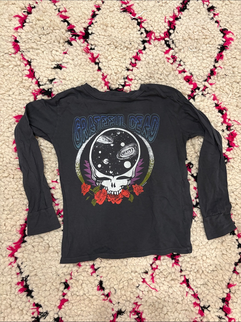 Rowdy Sprout Black Grateful Dead Long-Sleeve Tee with Multicolor Skull & Roses